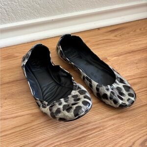 Tory Burch Eddie Leopard Patent Flats in Snow Multi